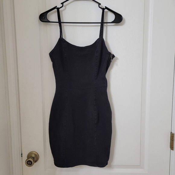H&M Divided Size XS Washed Black Spaghetti Strap Bodycon Denim Jean Dress - Picture 5 of 12